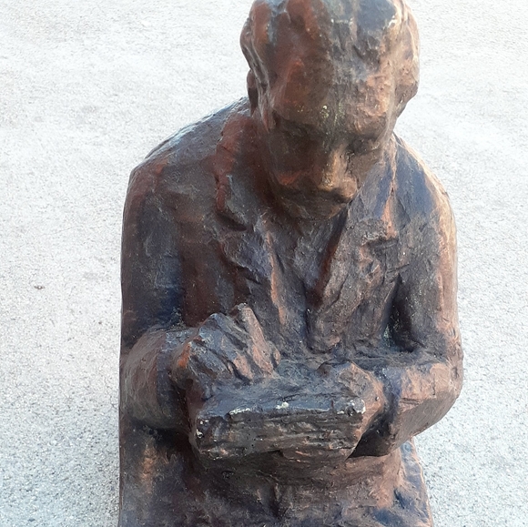 10" Antique chalkware ? Statue scholar philosopher - Picture 2 of 9